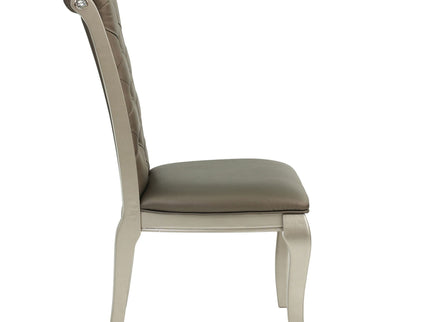 Rectangle Dining Table With Glass Top And 6 Tufted Back Chairs - Gray / Silver