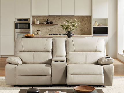 Malibu - Modern Power Motion 3 Piece Reclining Loveseat Sofa With Cup Holders - Cream Taupe Beige