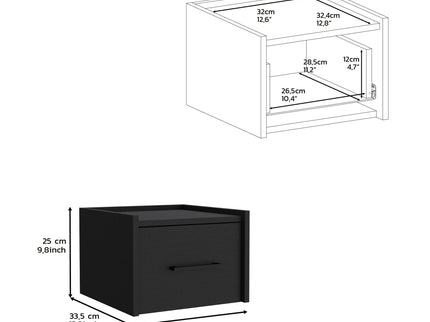 Floating Nightstand, Space Saving Design With Handy Drawer And Surface - Black