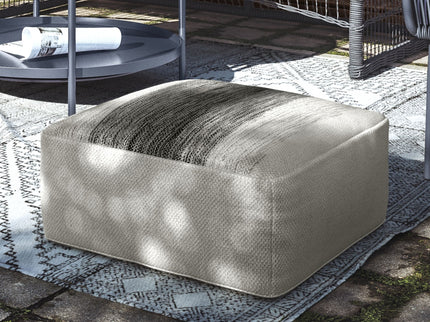 Sabella - Square Woven Outdoor / Indoor Pouf - Gray / White