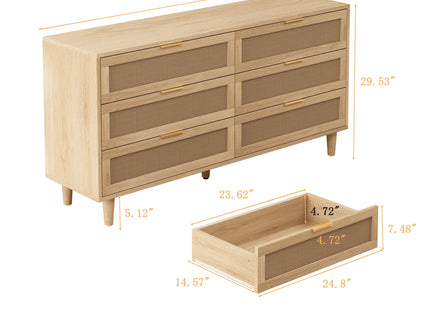 6 Drawer Storage Cabinet With For Bedroom Or Living Room - Natural