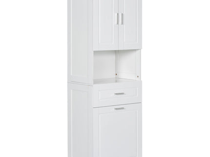 Tall Bathroom Cabinet With Tilt-Out Laundry Basket And Upper Storage