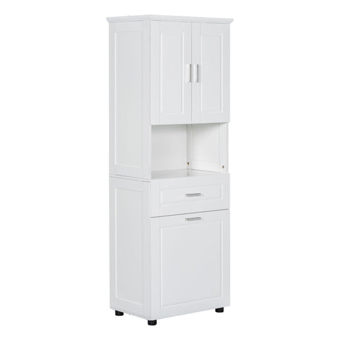 Tall Bathroom Cabinet With Tilt-Out Laundry Basket And Upper Storage