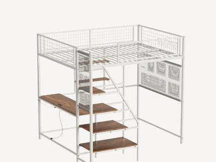 Metal Loft Bed With Built - In Charging Station And LED Light