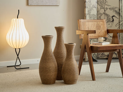 3 Piece Artificial Rattan Floor Vase Set Decorative Accent For Living Room, Hallway & Entryway, Ideal For Dried Or Silk Flower Arrangements - Beige