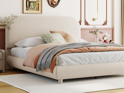 Upholstered Platform Bed With Thick Solid Frame And Stylish Curve-Shaped Design