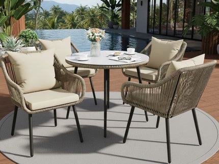 5 Piece Twisted Rattan Patio Dining Set With Table