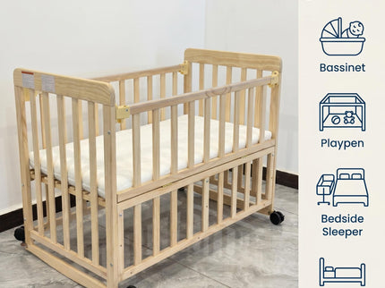 Portable Bedside Bassinet With 3 Adjustable Heights, Mini Crib For Newborns - Natural Wood