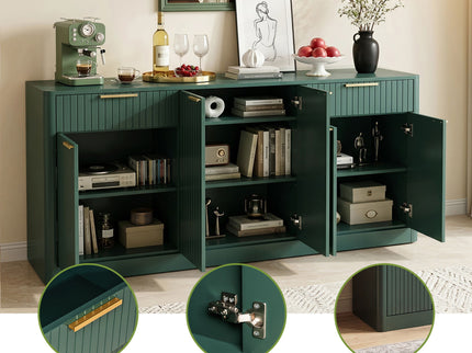 Large Fluted Buffet Sideboard, Wine Bar Storage Cabinet With 6 Doors & 2 Drawers