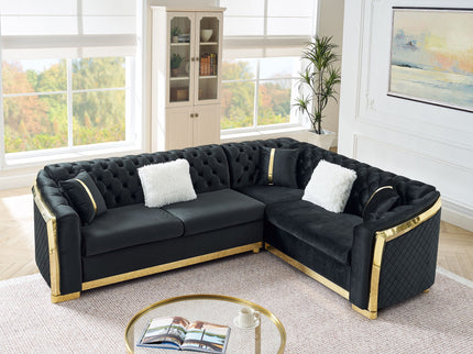 L Shaped Chesterfield Sectional Sofa With Stainless Steel Accents