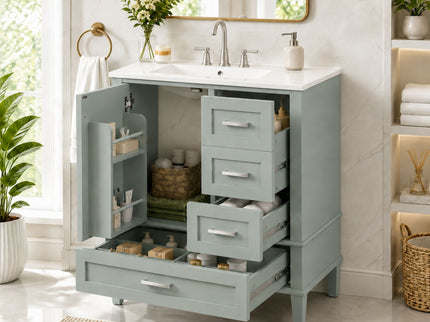 Bathroom Vanity With Sink, Soft Closing Door And Drawers - Light Green