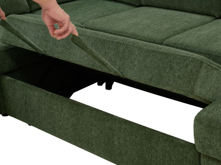 U - Shape Sectional Pull Out Bed With Console, Storage, And USB Charging