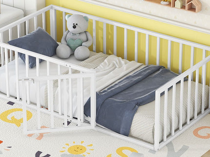 Metal Floor Bed Frame With Fence And Door