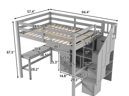Loft Bed & L Shaped Desk, Drawers, Cabinet, And Storage Staircase