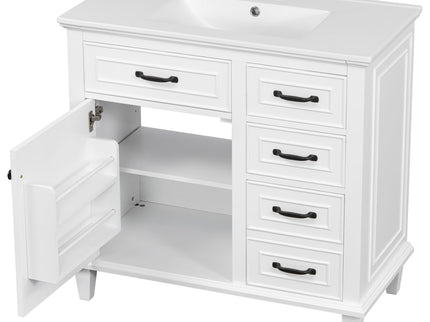Modern Bathroom Vanity With Sink Top, Flip Drawers, Adjustable Shelf
