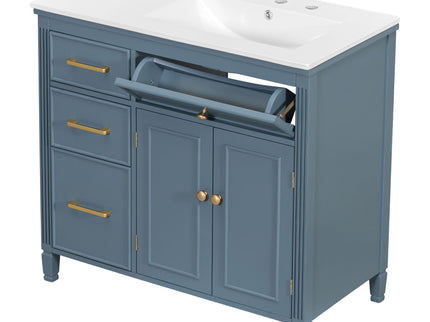 Modern Bathroom Vanity With Ceramic Sink, Freestanding, One Tip Out Drawer, 3 Side Drawers, Adjustable Shelf