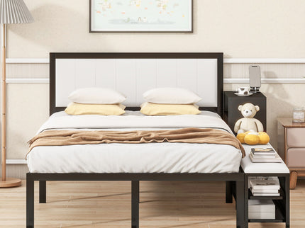 Platform Bed With 2 Tier Storage Shelves, Storage Cabinet