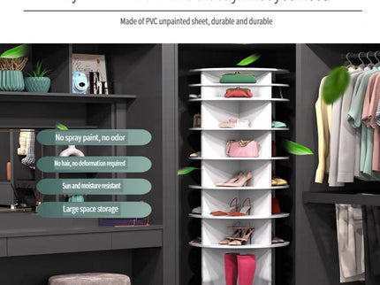 8 Tier Rotating Shoe Rack Tower, 360 Degree Spinning Shoe Organizer And Storage Carousel For Closet Or Entryway - White