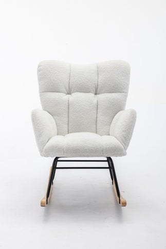 Teddy Fabric Rocking Gilder Nursery Chair For Living Room Indoor - Ivory