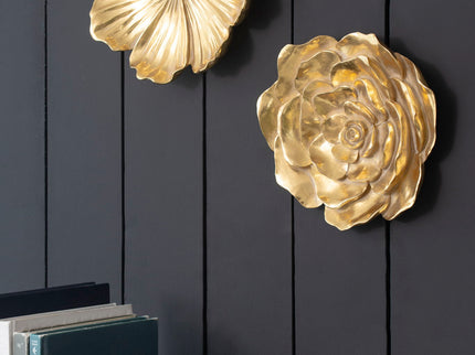 Rose Hanging Resin Wall Accents (Set of 2) - Gold