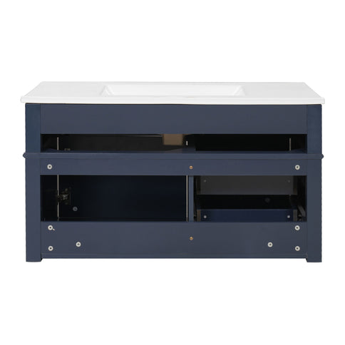 Modern Wall Mounted Floating Cabinet With Double Drawer And Sink