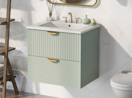 Modern Wall-Mounted Bathroom Vanity With 2 Drawers, Ideal For Small Bathrooms - Green