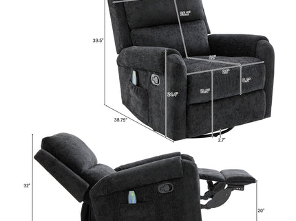 Manual Recliner Massage Chair With Swivel Rocker, 8 Massage Modes, Side Storage Pocket