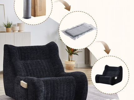 Bean Bag Chair With Armrests Oversized Comfy Beanbag Lounge Lazy Floor Sofa Accent Chair For Living Room - Black