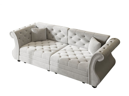 Oversized Chesterfield Pull Out Sofa Bed, Roll Arm Couch With Flower Tufting For Living Room