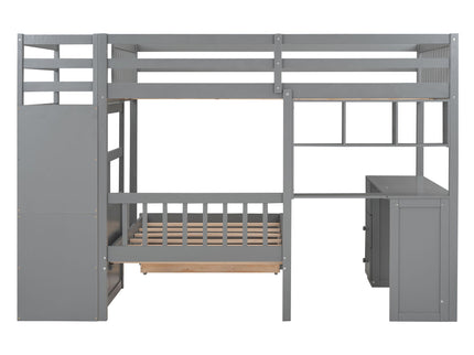 Bunk Bed With Desk, Drawers And Shelves