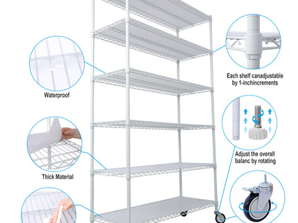 6 Tier 6000Lbs Capacity Nsf Metal Shelf Wire Shelving Unit, Heavy Duty Adjustable Storage Rack With Wheels & Shelf Liners For Commercial Grade Utility Steel Storage Rack