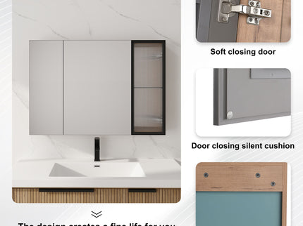 Wall Mounted Bathroom Mirror Cabinet With Soft Close Door, Adjustable Shelves - Imitative Oak