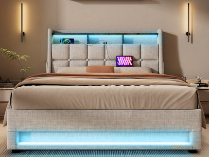 Upholstered Platform Bed With A Hydraulic Storage System, LED And USB Charging (Without Mattress)