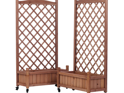Raised Garden Bed With Trellis 2 Pack, Outdoor Planter Box & Plant Stand With Climbing Racks - Brown