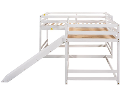 L-Shaped Bunk Bed With Slide And Short Ladder