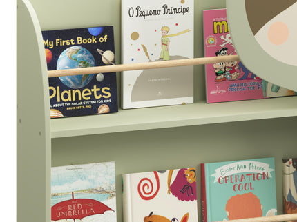 Sloth Bookshelf, Front Facing Toddler Book Display Rack With 3 Tiers, Cute Animal Design - Sage Green