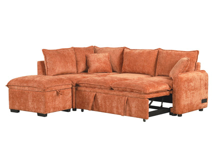 Convertible Sofa Bed Sectional Sofa Sleeper L-Shaped Sofa With A Storage Ottoman, Two Pillows, Two Power Sockets And Two USB Ports For Living Room