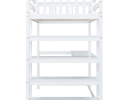 Loft Bed With Storage Shelves And Under Bed Desk