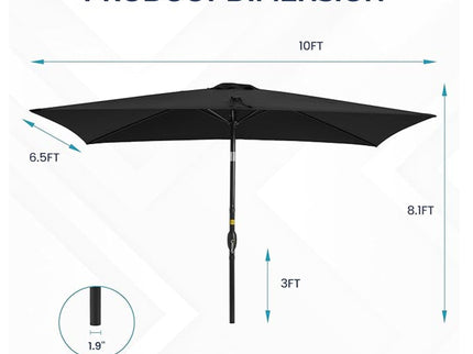 Rectangular Patio Umbrella With Crank Tilt, Polyester UV-Resistant Canopy