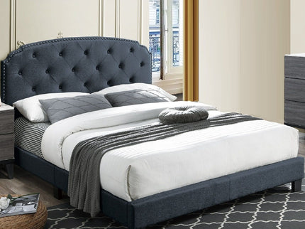 Button Tufted Bed With Nailhead Trim