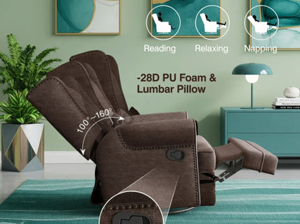 Extra Wide Swivel Recliner Glider Chair With Footrest - Brown
