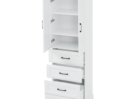 Bathroom Vanity With 2 Damping Hinge Doors, 3 Drawers, Adjustable Shelves - White