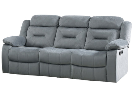 Modern Recliner Sofa With Pillow Arms, Plush Backrest, Horizontal Tufting, USB Charging Port