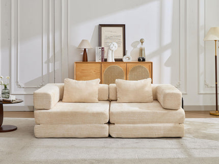 Convertible Floor Sofa Bed With Pillow Back Support Armrest