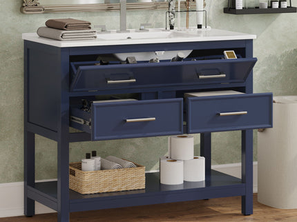 Bathroom Vanity With Ceramic Sink, Tip Out Tray & 2 Full Extension Drawers