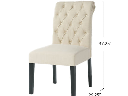 Dining Rolltop Chairs (Set of 2), Upholstered Armless Chair With Wood Leg - Ivory