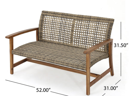 Outdoor Rattan Loveseat With Wooden Legs - Brown