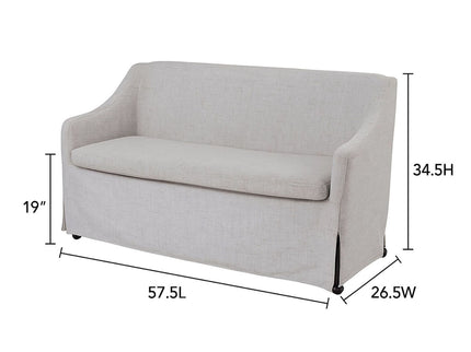 Slip Covered Settee With Casters - Beige