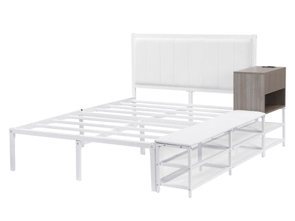 Platform Bed With 2 Tier Storage Shelves, Storage Cabinet