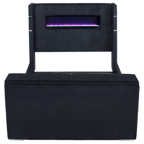 Judah - Eastern King Wingback TV Bed With Motorized Lift And Flame Visualizer - Black